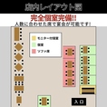 【店内レイアウト図】人数に合わせた席でお食事が可能。ゆったりくつろげる個室完備。当店は、周囲を気にせず過ごせる完全個室を完備。デートやご家族でのお食事、少人数のお集まりなど、人数に合わせた席で宴会が可能です。落ち着いた空間で、大切な方とのお食事をお楽しみください。
