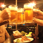天神の夜景を眺めながら、マイスターの入れるビールで乾杯！