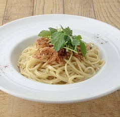 桜海老と三つ葉の山椒クリームソーススパゲッティ