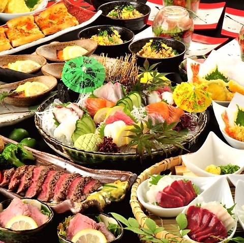 鮮度抜群の馬刺し・赤牛・いけす活魚が勢揃い◎全室個室の和空間で至福のひとときを♪