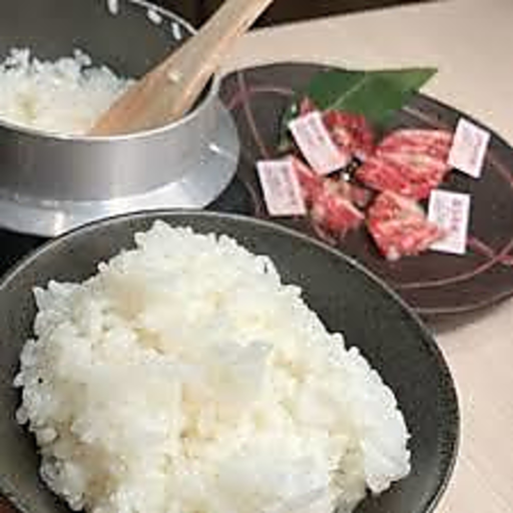 銀シャリご飯と、タレ焼肉は最高の〆　　お米は産地から玄米を直送。　粒立ちが違います。