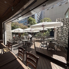 テラス席を臨める店内。ランチタイムはもちろん、ディナータイムも雰囲気抜群。居心地の良さに、つい長居してしまいそう。女子会やママ会、仕事終わりの飲み会など様々なシーンでご利用いただけます。本格イタリアンで寛ぎのひとときを♪