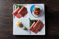 料理メニュー写真&nbsp;和牛生肉三種盛り