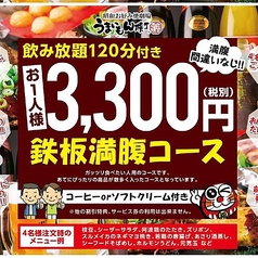 New 全10品 人気メニュー勢揃い ボリューム満点 1分飲み放題付鉄板満腹コース3300円 うまいもん横丁 たつの店 お好み焼き もんじゃ ホットペッパーグルメ