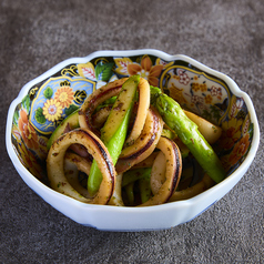 烏賊とアスパラの能登いしるバター炒め