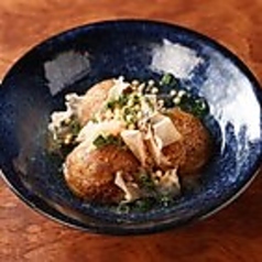 ●　揚げたこ焼きの明石焼き風・あご出汁餡掛け