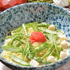 【春パスタ】15、アスパラと帆立小柱の明太子クリーム