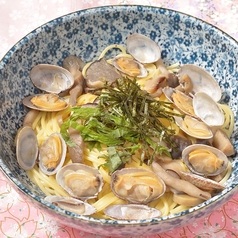 【春パスタ】16、あさりときのこの和風スープパスタ