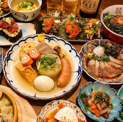 京都駅徒歩１分◆名物・アテ巻き・ワンハンド寿司や京風おでんを愉しむ創作和食居酒屋