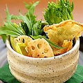 料理メニュー写真&nbsp;湯葉と山菜・水菜の和風サラダ～抹茶椀仕立て～