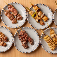 もも、鶏ねぎま、鶏レバー、ハツ、砂肝、鶏皮、ぼんじり、つくね