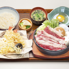 国産牛すき焼きと天ぷら定食