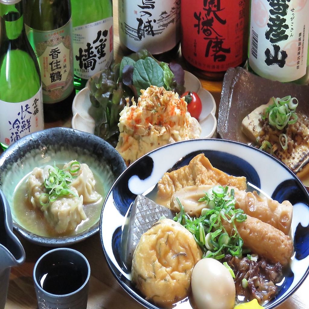 国産牛テール入りのあったかおでん♪たじま屋豆腐さんの美味しい具材や、盛合せメニューもございます