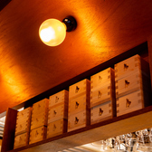 カウンター上部などには、お店のロゴが刻印された「枡」が整然と並べられています。伝統的な和のアイテムをモダンに配置したディスプレイは、お店のコンセプトを象徴するこだわり。細部まで徹底された世界観をぜひ体感してください◎