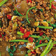 漬け高菜と板春雨と挽肉炒め