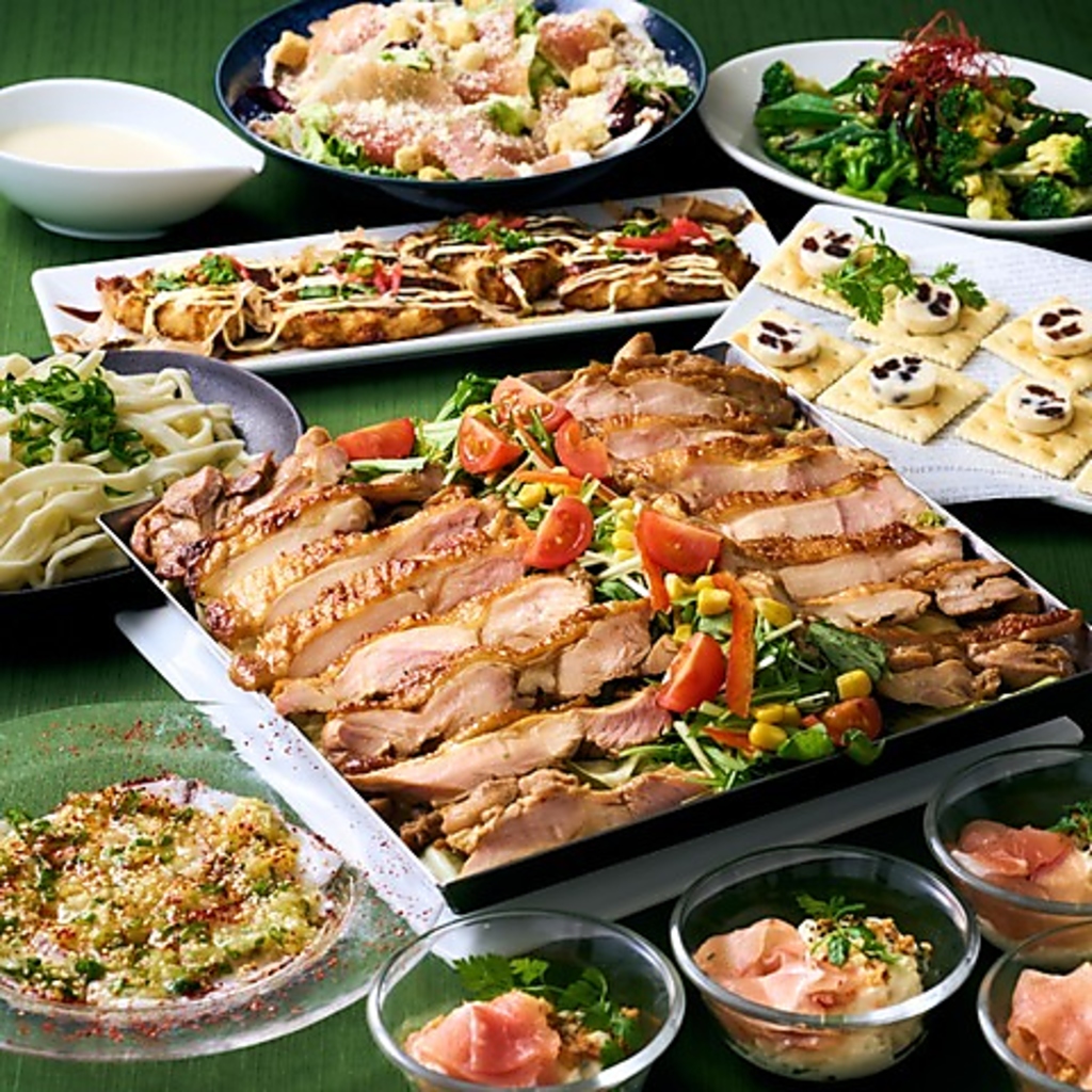 【全8品】4,000円堪能コース(グリルチキンのすき焼き)お腹いっぱい心も満腹♪飲放題は生ビールもOK！