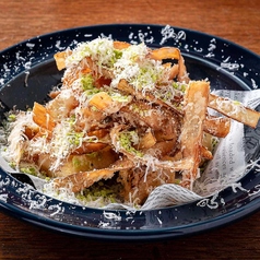 ヤリイカと新牛蒡のフリット そら豆とチーズを纏わせて