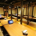 8名様用ＶＩＰ掘りごたつ席になります。落ち着いた雰囲気の店内はゆったりとお食事をするのに最適♪ご宴会コース以外にも、こだわりの逸品料理や可愛らしいデザートなど豊富にご用意しております！