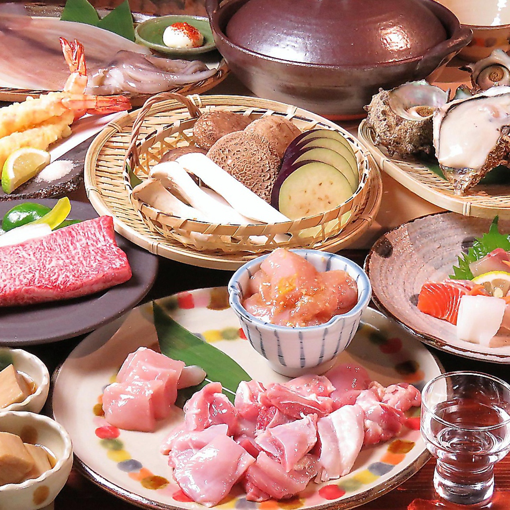 地頭鶏、旬魚、宮崎牛、季節野菜など[いろとりどり]の逸品が詰まった10品2H飲み放題付コース4000円！