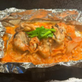 料理メニュー写真&nbsp;牡蠣(かき)チゲ鍋 旨辛ホイル焼き [ キムチ ・ キノコ ・ ニラ ]