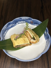 鰻と長芋と大葉の湯葉揚げ