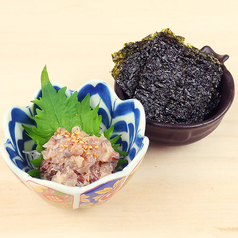蒸したて枝豆/甘海老のチャンジャ風/【国産】ホタルイカ醤油漬け/\韓国海苔付き!/鯵のなめろう