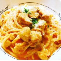チキンのトマトクリームスパ