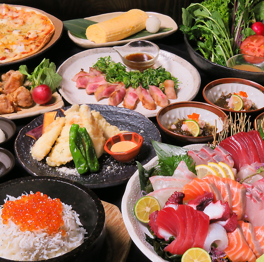 旬の食材をふんだんに使用。2H飲み放題付きコースは2500円/3500円/4500円/5500円/6500円とご用意。