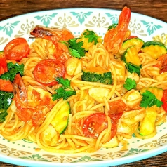 海老と小柱、ズッキーニの冷製パスタ ロブスターソース