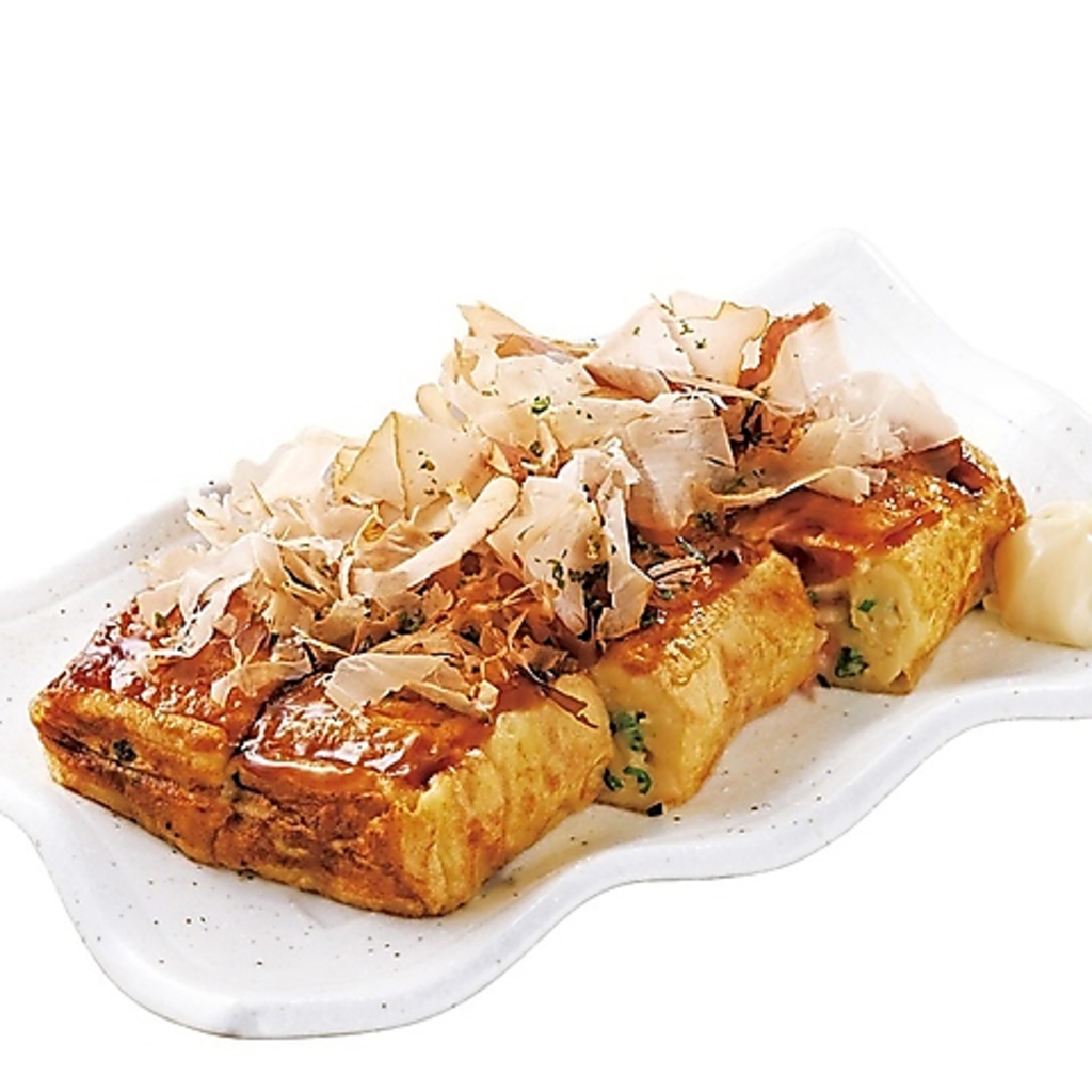 当店オリジナルの「カクタコ」♪斬新な見た目ですが、和風だし香るふわっふわのたこ焼きです♪