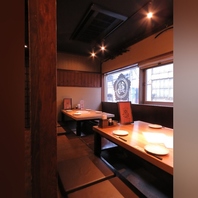 風情ある掘りごたつ席は会社宴会などに最適。