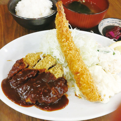 海老フライとビーフカツ定食