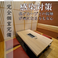 足を伸ばしてくつろげる掘りごたつ席 