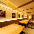 最大40名様までご利用いただける掘り炬燵の個室席は季節のご宴会をはじめ、会合の二次会、イベントの打ち上げなど各種お集まりにご好評のお席です。
