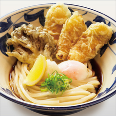 香ばし醤油のかしわ天と舞茸天のぶっかけうどん