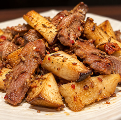 ラム肉とエリンギのクミン炒め