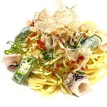 ヤリイカとオクラと大葉の和風だし梅クリームソース