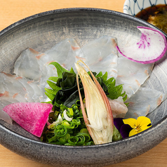 鐘崎産鮃(ヒラメ)の薄造り　～自家製ポン酢～