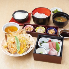 【季節の美味を楽しむ】当店人気メニュー!いろどり膳でお造りと天ぷらを楽しもう!1850円(税込み)の写真