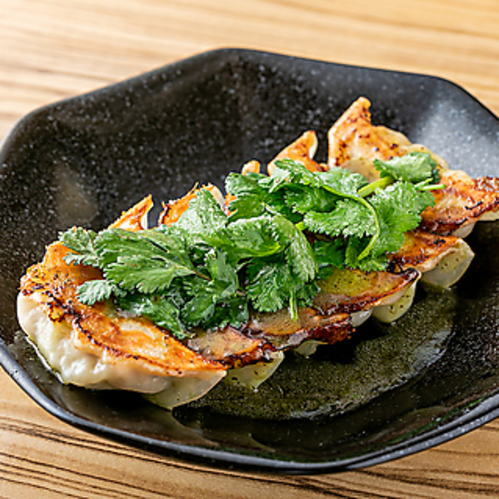 爽やかな香味と旨味が凝縮した肉汁が広がる「パクチー餃子」は、あっさりと食べられて大人気の逸品♪