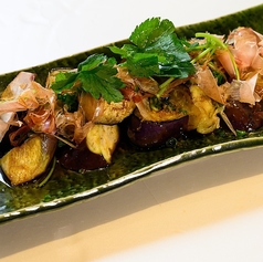 鉄板焼きナスさっぱり生姜醤油で