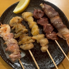 串塩焼き5本(もも・かわ・ぼんじり・ずり・エビ肉巻き)