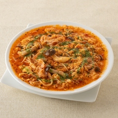 ベーコンとしめじのトマたまスープスパゲティ