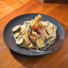 季節のパスタ ~明太子とズッキーニのパスタ舞茸のフリット添え~