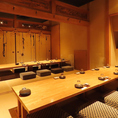 最大40名様までのお座敷空間が広がる。ゆったり落ち着ける空間です。