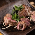 料理メニュー写真 若姫牛ステーキ4種盛りonやすだ瓦焼き