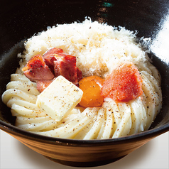 釜玉明太子カルボナーラうどん