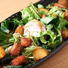 温泉卵と法蓮草のジャーマンサラダ
