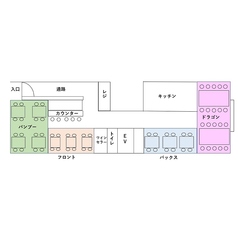 【フロアマップ：2～50名様】幅広いシーンでご利用いただけます！おひとり様からデート、女子会など様々なシーンに対応できるお席がございます。少人数での集まりに便利な半個室や、大人数での宴会・パーティーに最適なフロアの貸切も承ります。ゆったりと楽しめる空間を提供。特別な日も普段使いも当店をご利用ください。