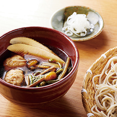 山菜と鴨つくねのつけ汁そば